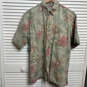 VTG Reyn Spooner Green Red Hibiscus Hawaian traditionals Beach Vacation shirt  L